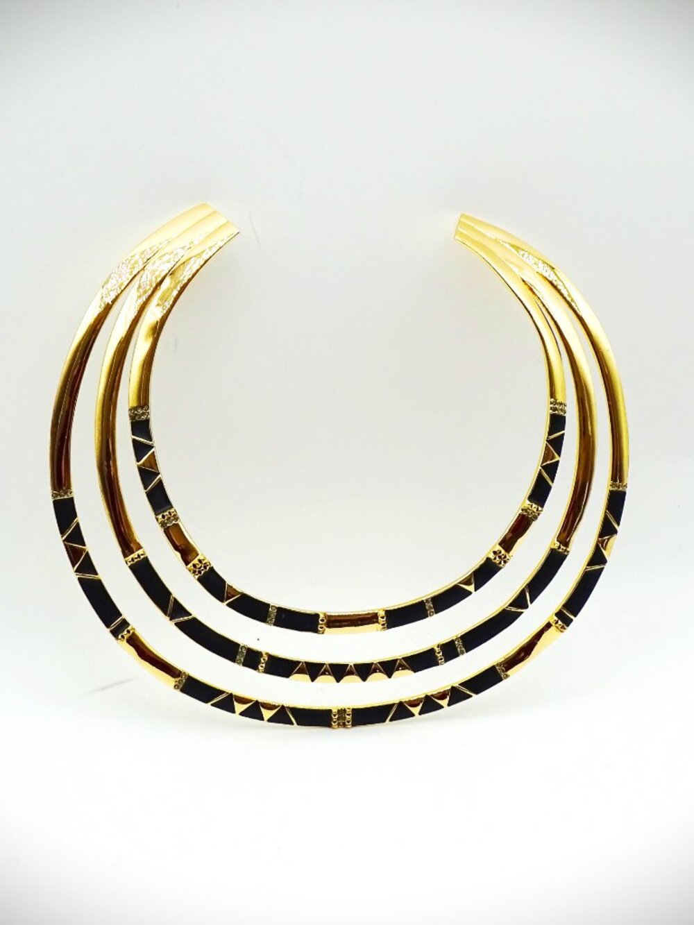 HOUSE of HARLOW Gold Plated & Black Enamel Geometric Pattern Collar Necklace - Picture 2 of 9